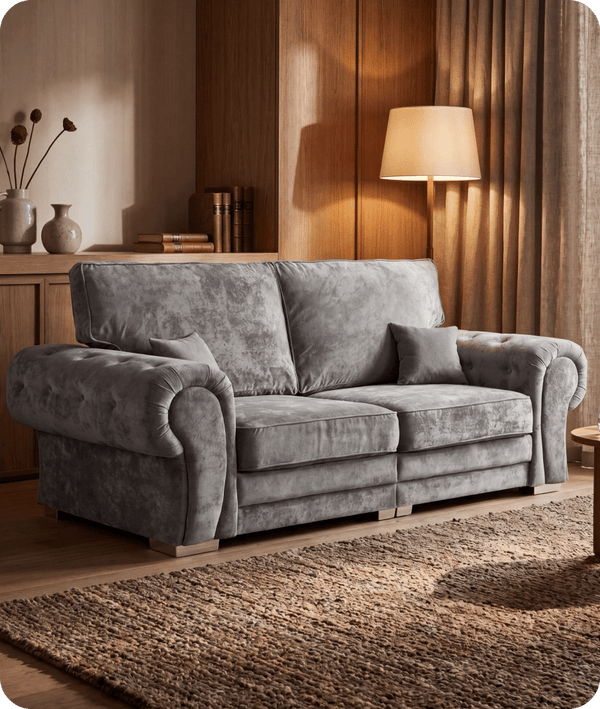 Florence High Back Grey Fabric 4 Seater Sofa