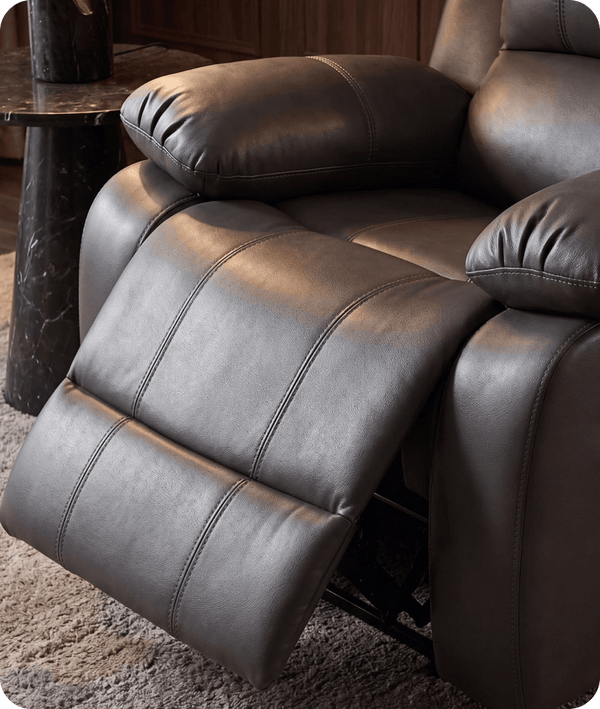 York Grey Leather Manual Recliner Armchair