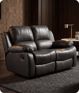 York Grey Leather 2 Seater Manual Recliner Sofa