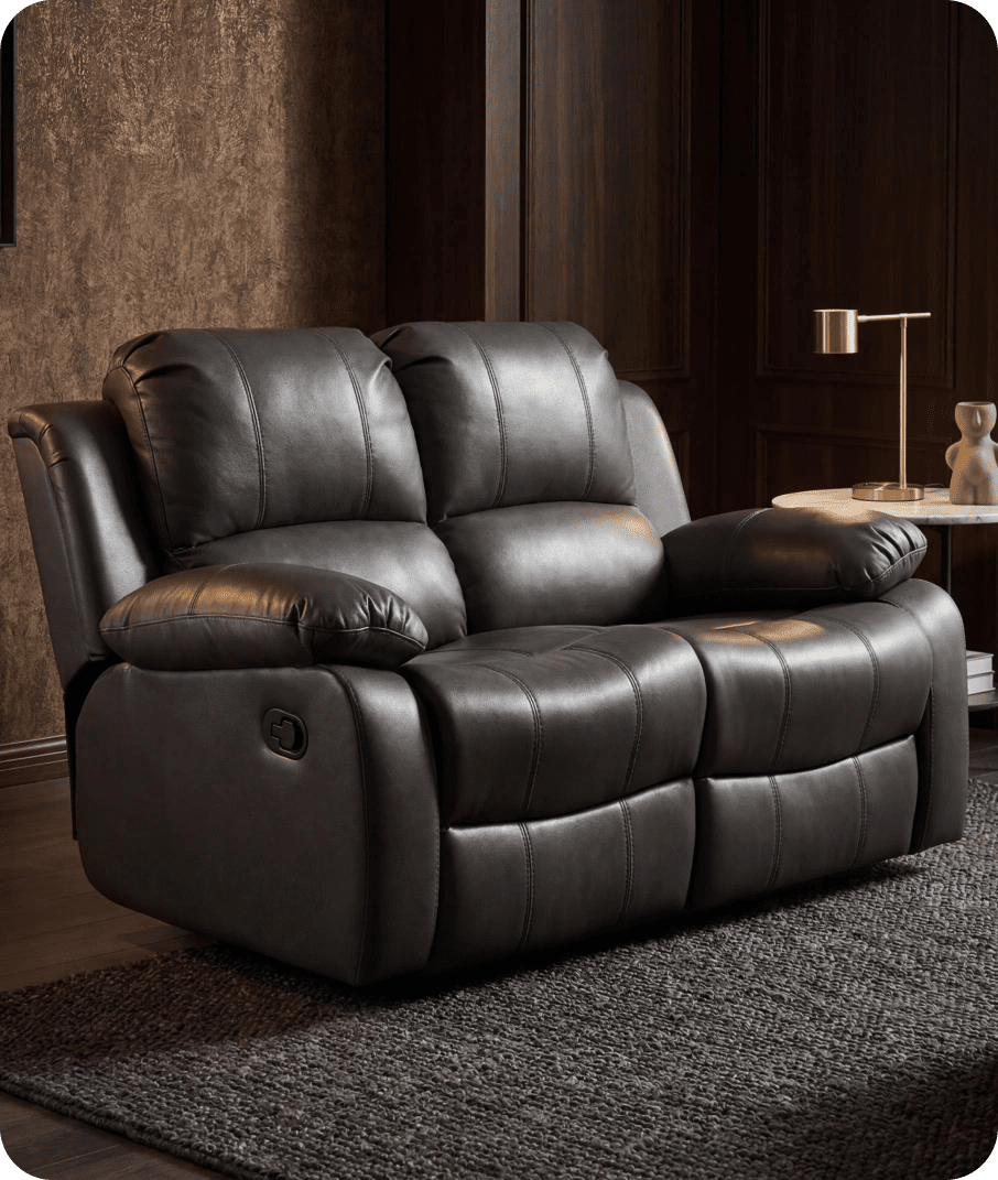 York Grey Leather 2 Seater Manual Recliner Sofa