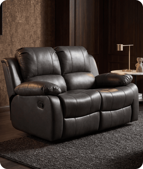 York Grey Leather 2 Seater Manual Recliner Sofa