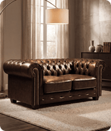 Chesterfield Brown Leather Antique 2 Seater Sofa