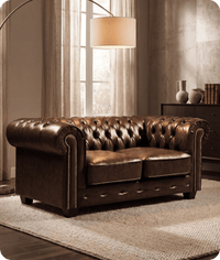 Chesterfield Brown Leather Antique 2 Seater Sofa