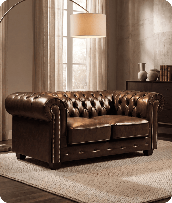 Chesterfield Brown Leather Antique 2 Seater Sofa