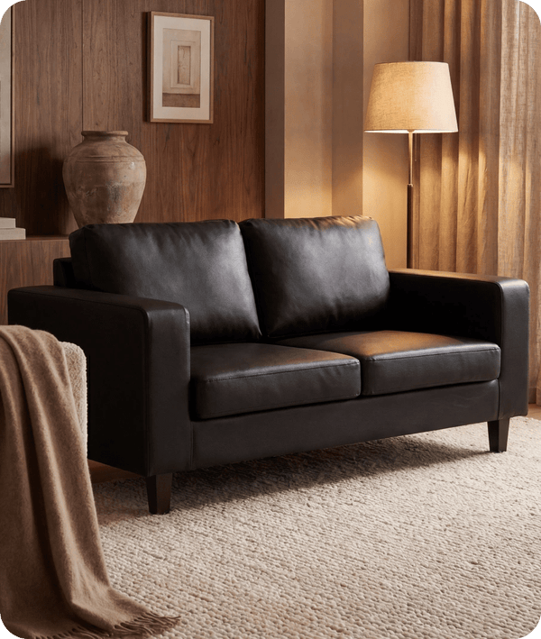 Nova Black Leather 2 Seater Sofa