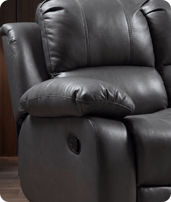 York Grey Leather 2 Seater Manual Recliner Sofa