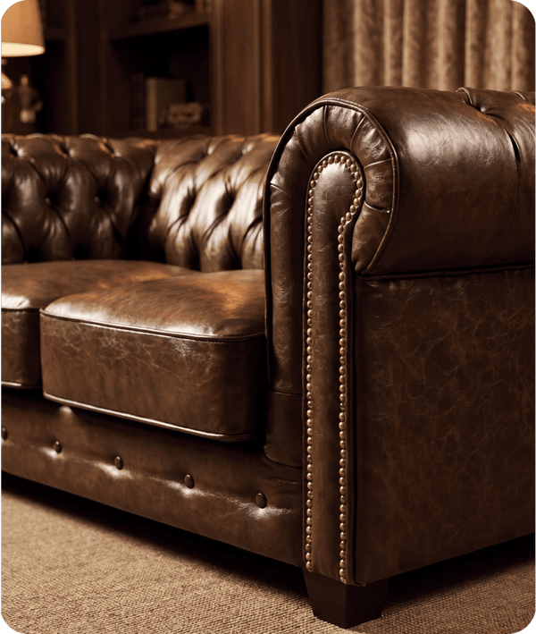 Chesterfield Brown Leather Antique 2 Seater Sofa
