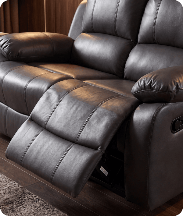 York Grey Leather 2 Seater Manual Recliner Sofa