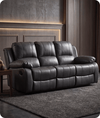 York Grey Leather 3 Seater Manual Recliner Sofa