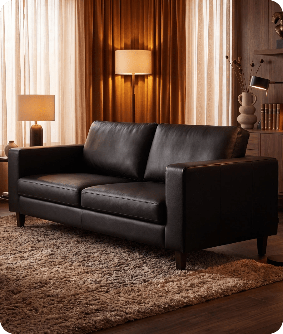 Nova Black Leather 3 Seater Sofa
