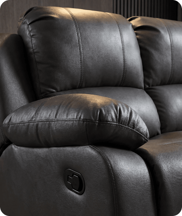 York Grey Leather 3 Seater Manual Recliner Sofa