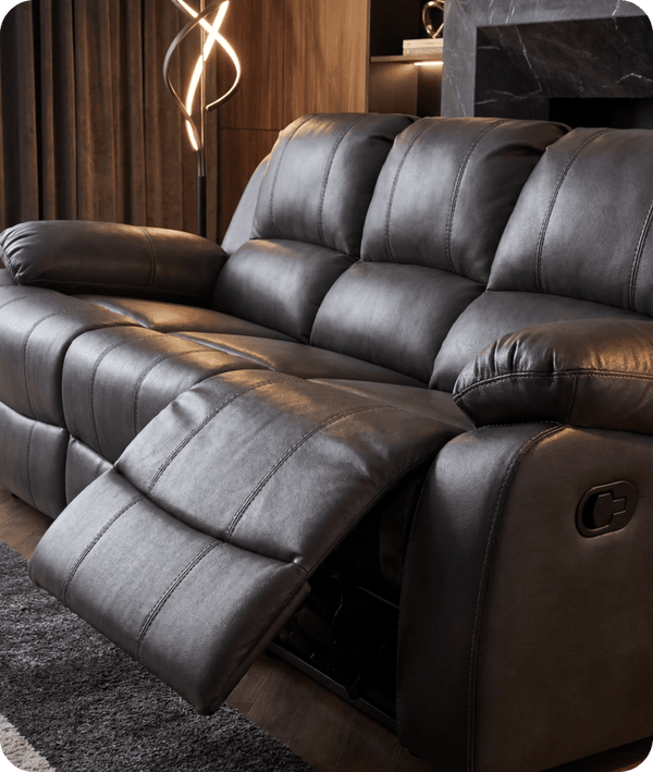 York Grey Leather 3 Seater Manual Recliner Sofa