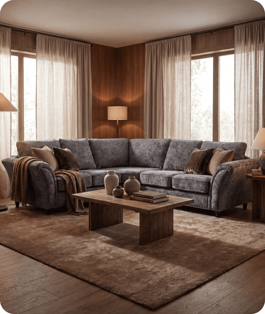 Cotswold Grey Fabric High Back Corner Sofa