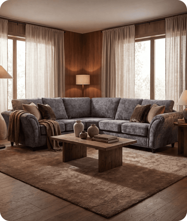 Cotswold Grey Fabric High Back Corner Sofa