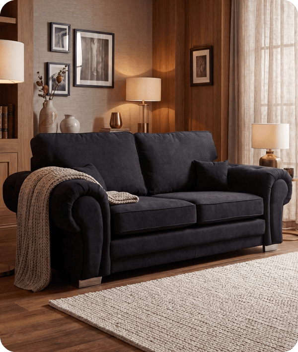 Florence High Back Black Fabric 3 Seater Sofa Bed