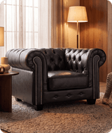Chesterfield Grey Leather Antique Armchair