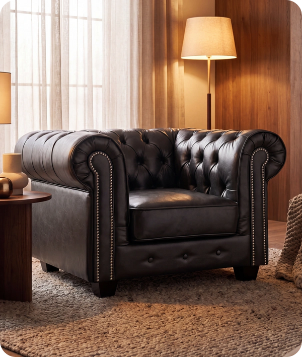 Chesterfield Grey Leather Antique Armchair