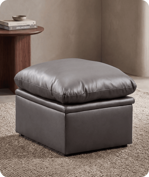 Florence Grey   Leather Footstool