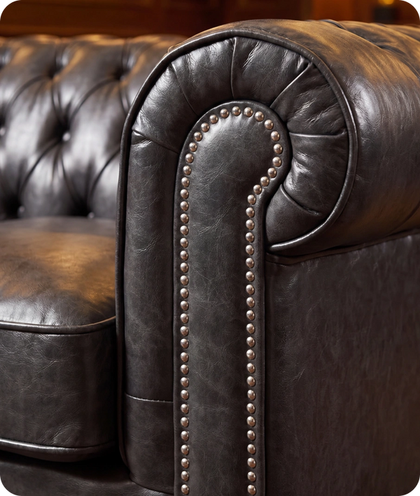 Chesterfield Grey Leather Antique Armchair