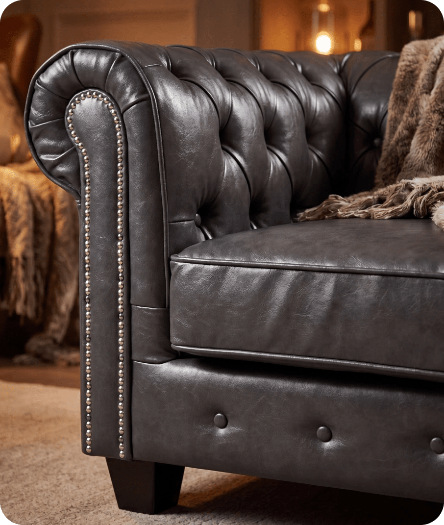 Chesterfield Grey Leather Antique Armchair