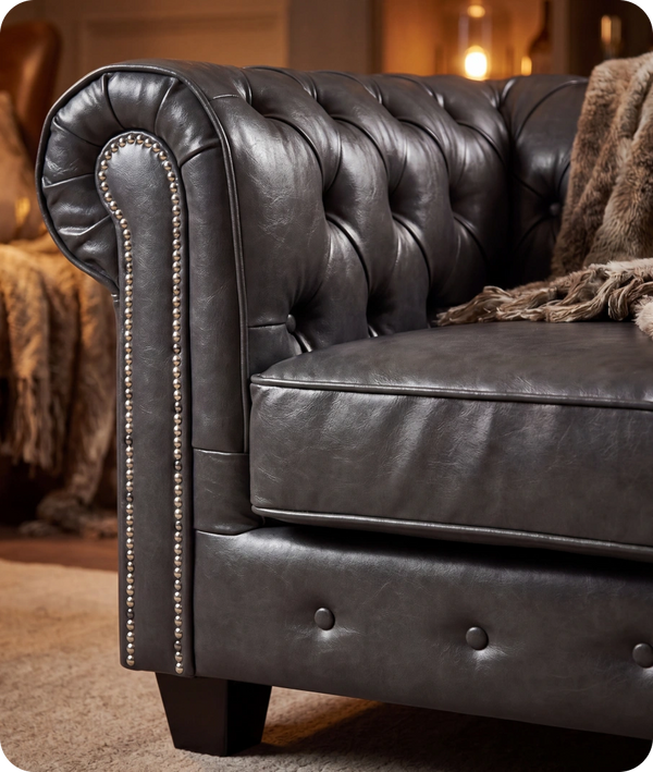 Chesterfield Grey Leather Antique Armchair