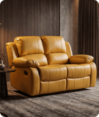 York Mustard Leather Manual Recliner 2 Seater Sofa