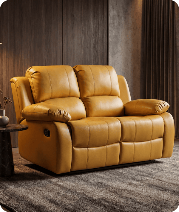 York Mustard Leather Manual Recliner 2 Seater Sofa