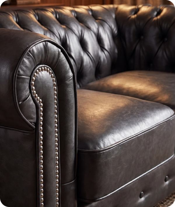 Chesterfield Grey Leather Antique 2 Seater Sofa