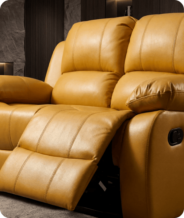 York Mustard Leather Manual Recliner 2 Seater Sofa