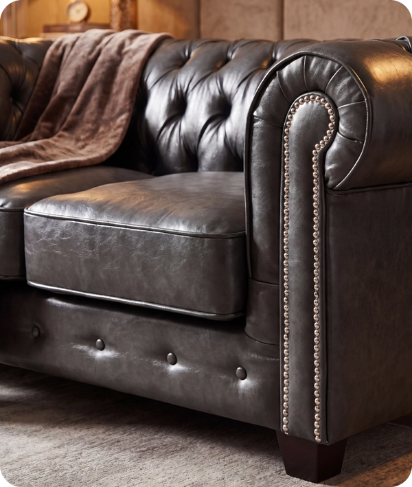 Chesterfield Grey Leather Antique 2 Seater Sofa