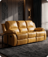 York Mustard Leather Manual Recliner 3 Seater Sofa