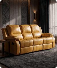 York Mustard Leather Manual Recliner 3 Seater Sofa