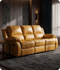 York Mustard Leather Manual Recliner 3 Seater Sofa