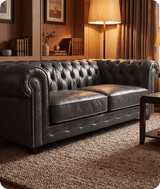 Chesterfield Grey Leather Antique 3 Seater Sofa