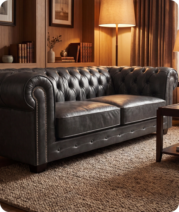 Chesterfield Grey Leather Antique 3 Seater Sofa