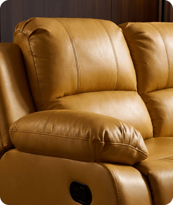 York Mustard Leather Manual Recliner 3 Seater Sofa