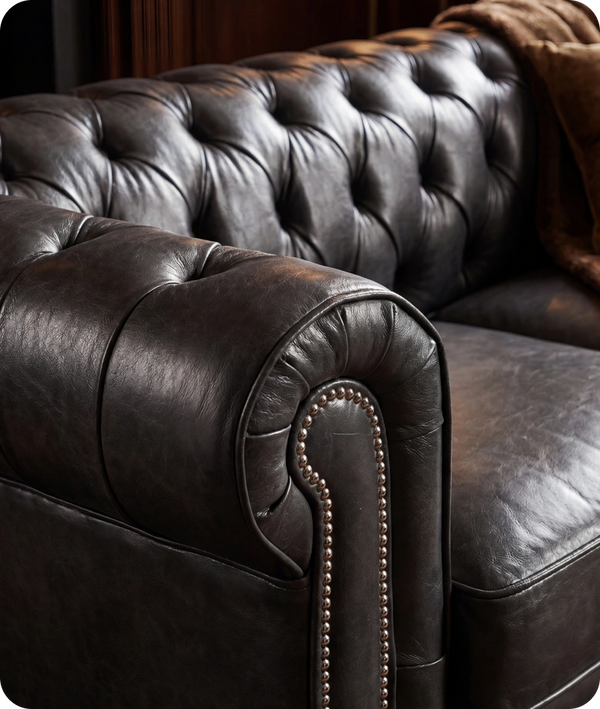 Chesterfield Grey Leather Antique 3 Seater Sofa