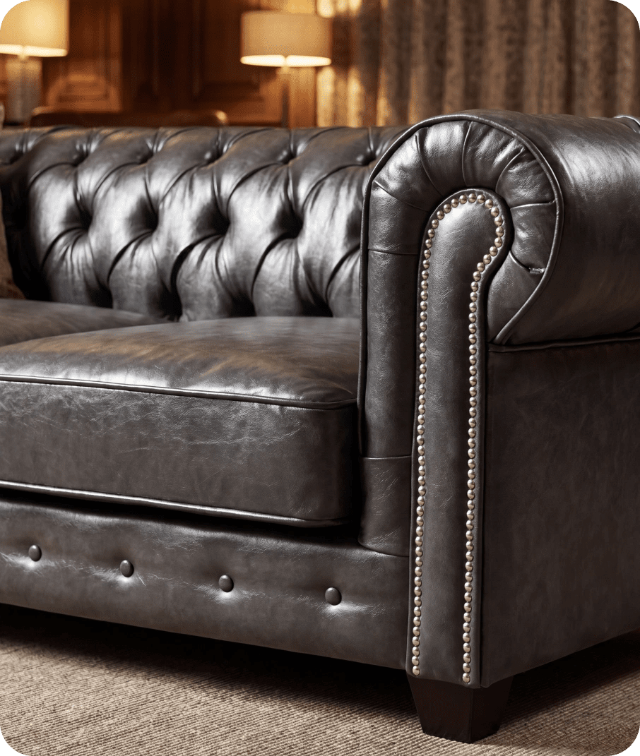 Chesterfield Grey Leather Antique 3 Seater Sofa