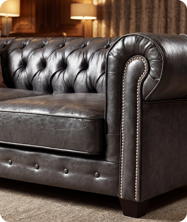Chesterfield Grey Leather Antique 3 Seater Sofa