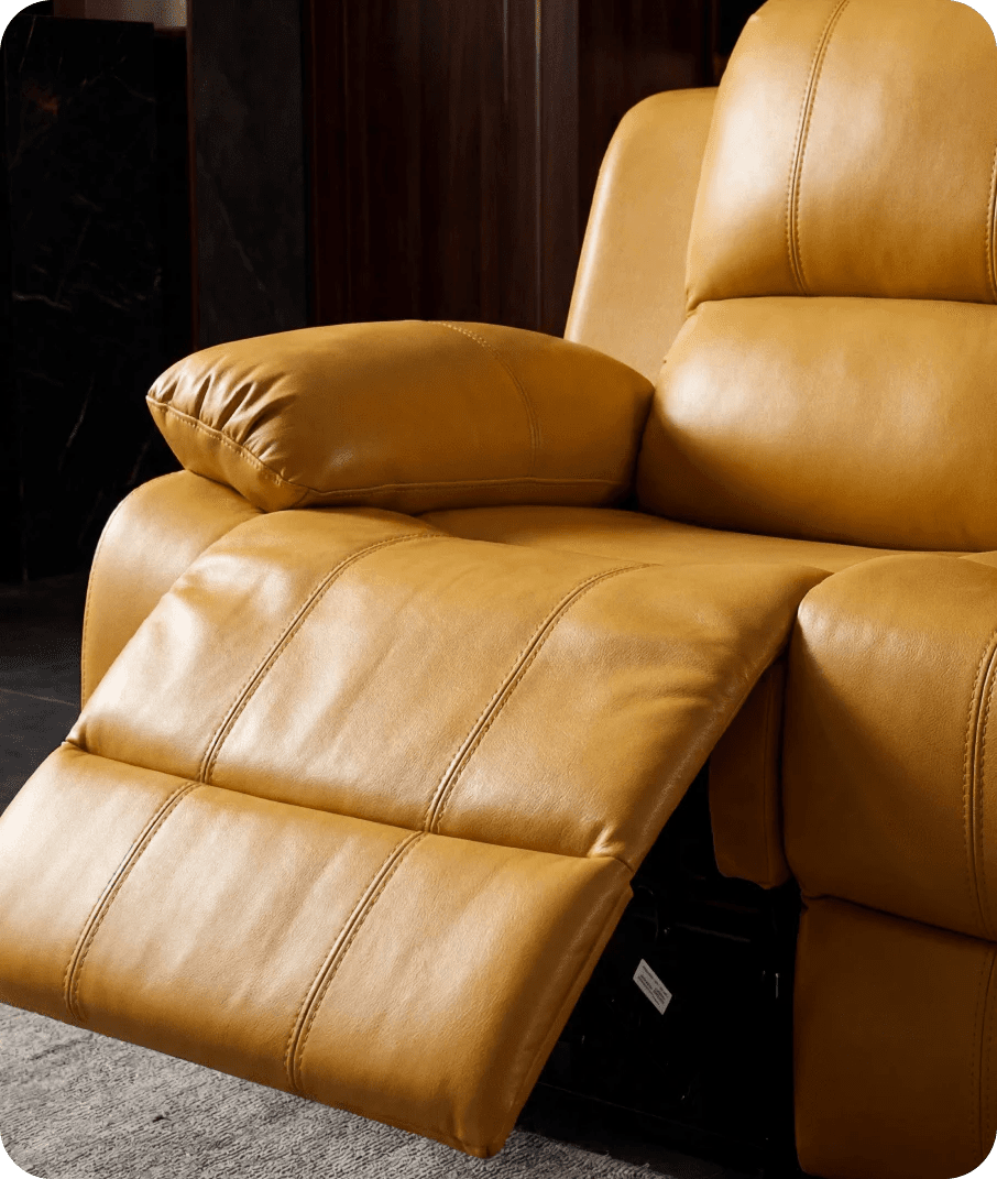 York Mustard Leather Manual Recliner 3 Seater Sofa