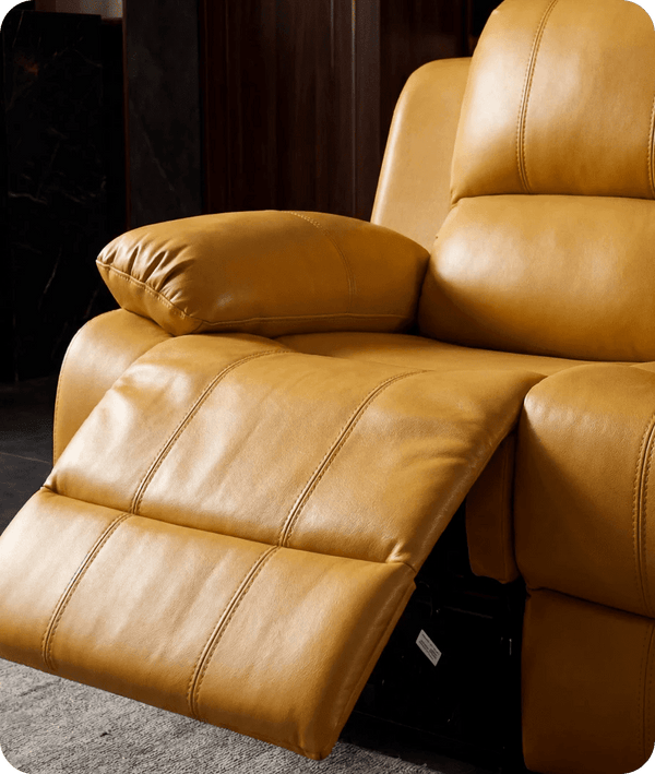 York Mustard Leather Manual Recliner 3 Seater Sofa