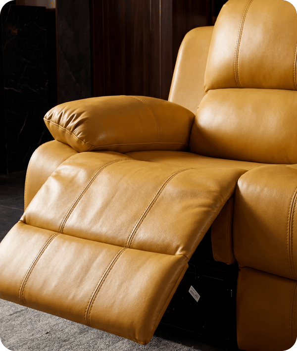 York Mustard Leather Manual Recliner 3 Seater Sofa