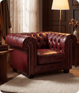 Chesterfield Red Leather Antique Armchair
