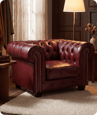 Chesterfield Red Leather Antique Armchair