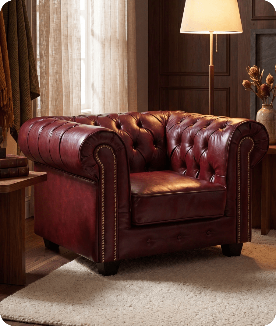 Chesterfield Red Leather Antique Armchair