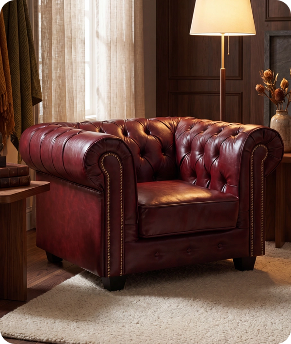 Chesterfield Red Leather Antique Armchair