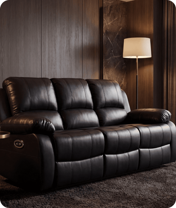 York Black Leather Electric Recliner 3 Seater Sofa