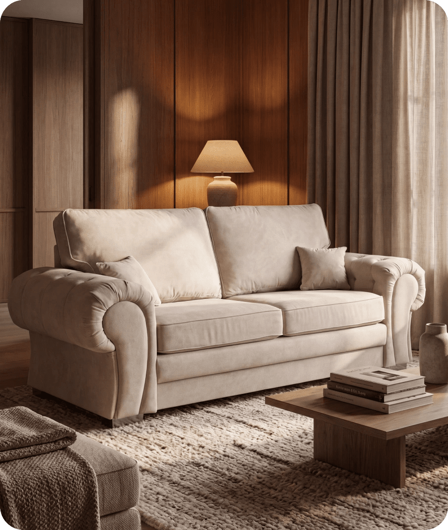 Florence High Back Cream Fabric 3 Seater Sofa Bed