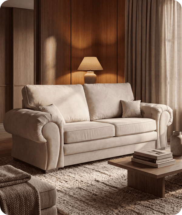 Florence High Back Cream Fabric 3 Seater Sofa Bed