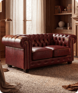 Chesterfield Red Leather Antique 2 Seater Sofa